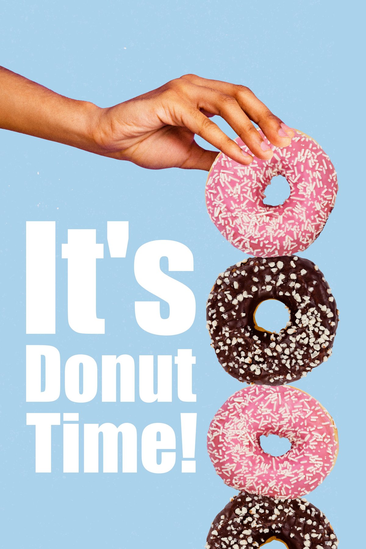 Donut bakery collage with sugary pink sprinkled donuts