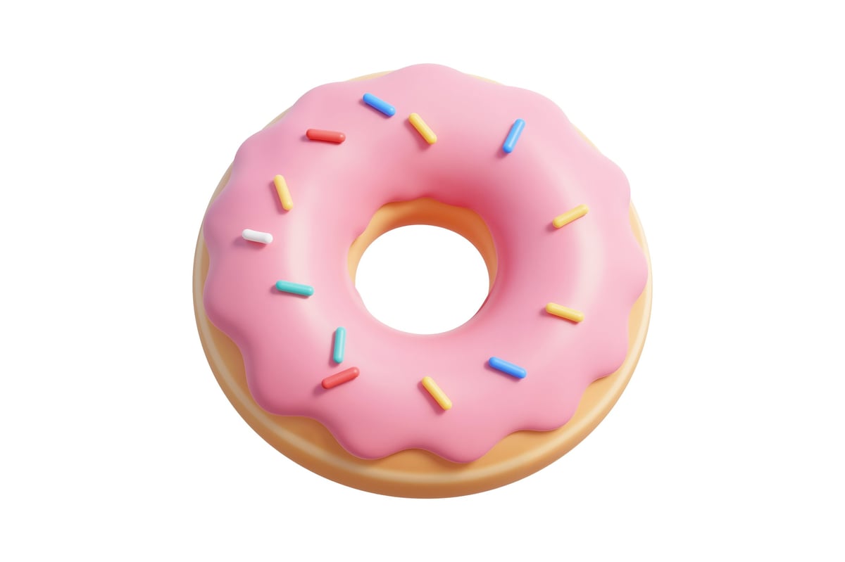 Donut with pink strawberry frosting and colorful sprinkles